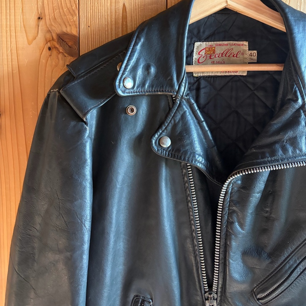 Vintage 1970s EXCELLED Leather Motorcycle Jacket // Size 40 - Picture 2 of 7